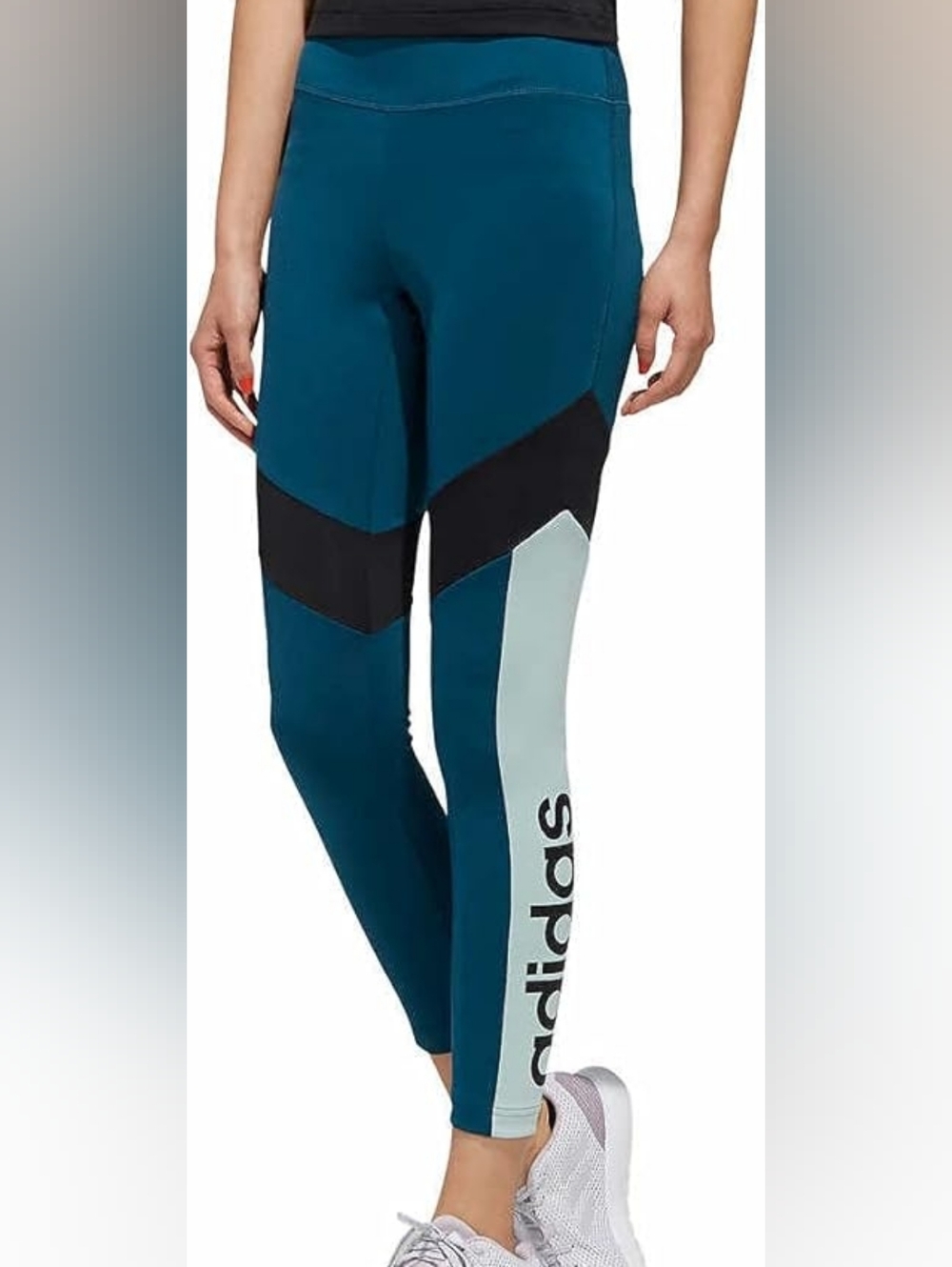 adidas Teal Color Block 7/8 Athletic Leggings with Logo